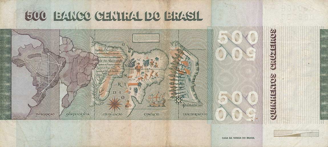 Back of Brazil p196Aa: 500 Cruzeiros from 1979