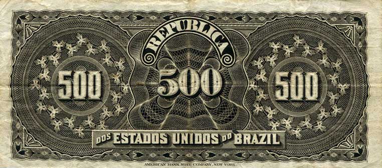 Back of Brazil p1a: 500 Reis from 1893