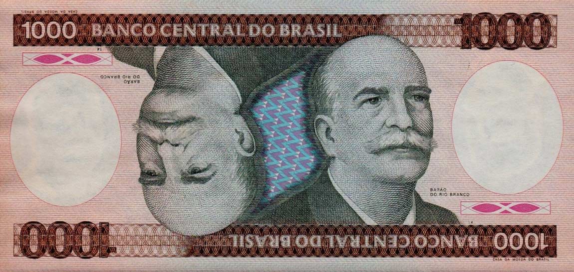 Back of Brazil p201b: 1000 Cruzeiros from 1984