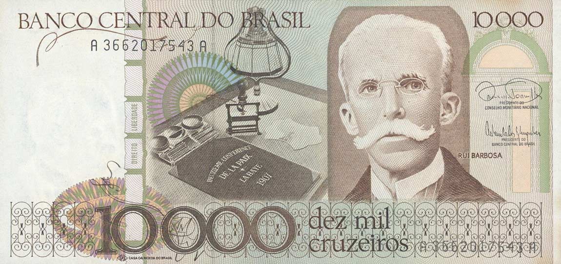 Front of Brazil p203b: 10000 Cruzeiros from 1985