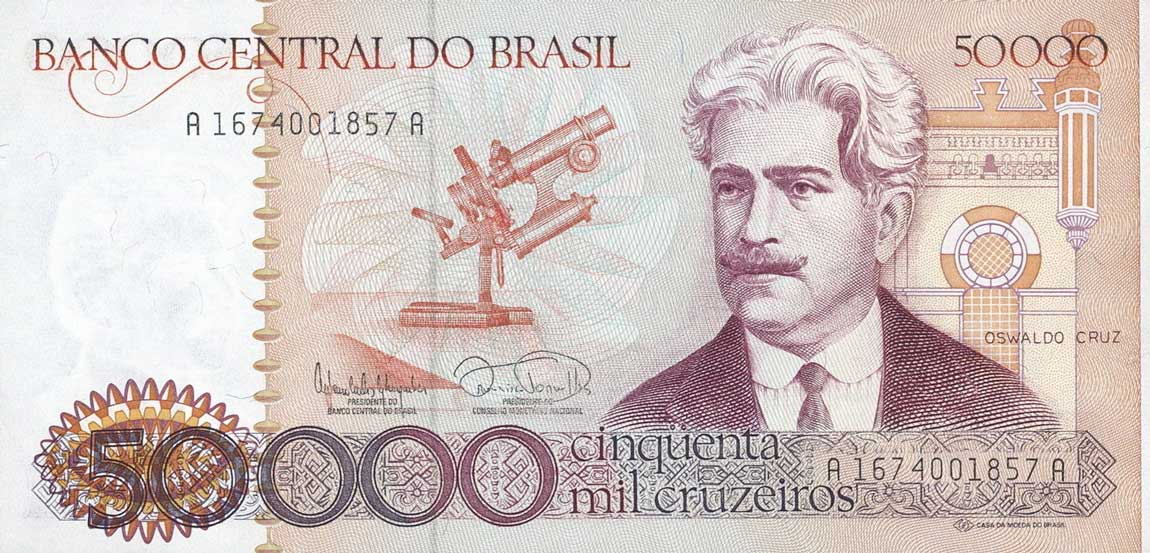 Front of Brazil p204b: 50000 Cruzeiros from 1985