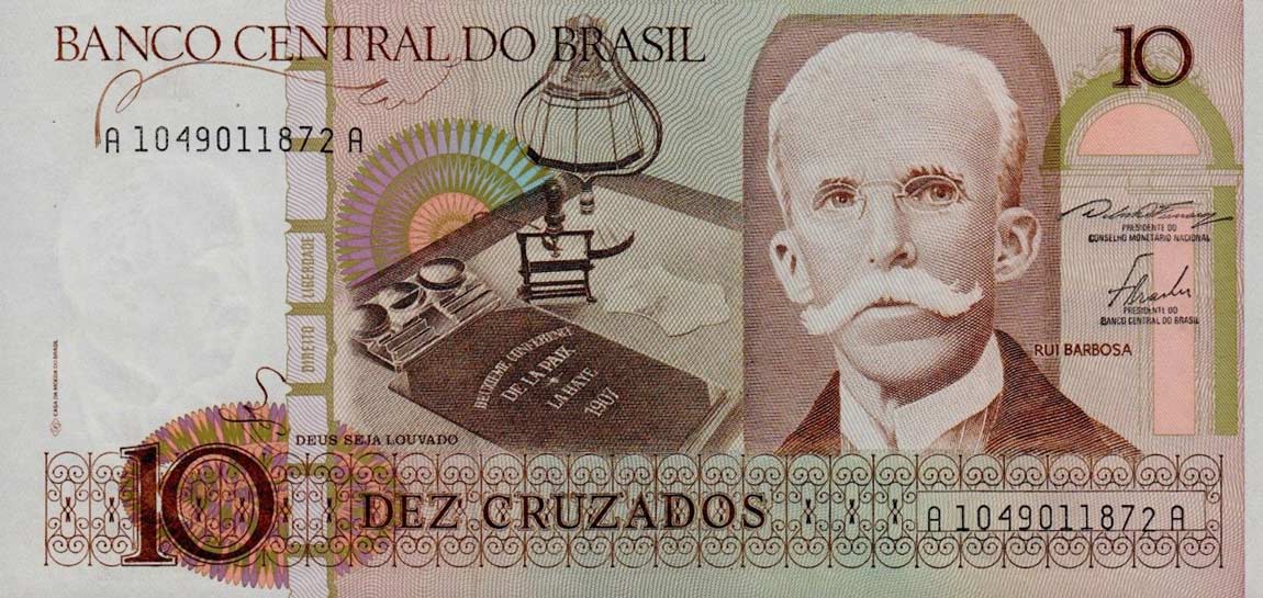 Front of Brazil p209a: 10 Cruzados from 1986