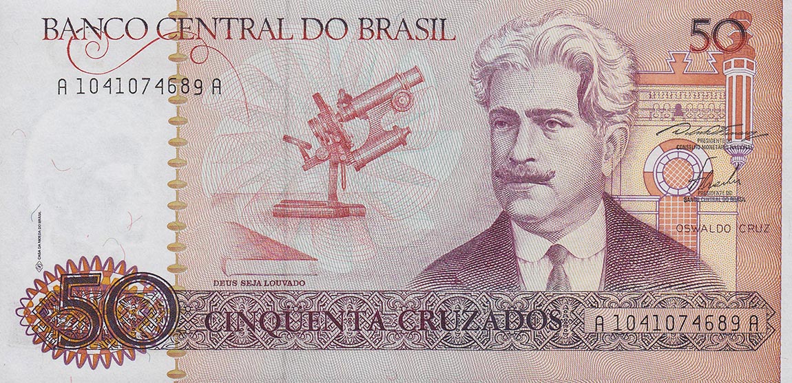 Front of Brazil p210a: 50 Cruzados from 1986