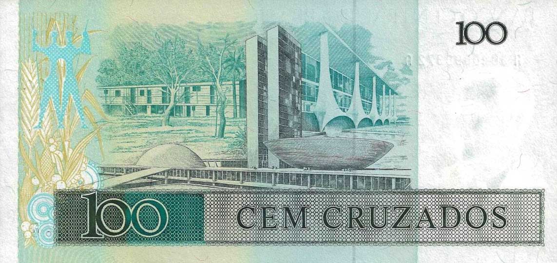 Back of Brazil p211d: 100 Cruzados from 1988