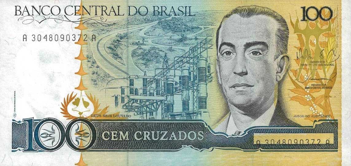 Front of Brazil p211d: 100 Cruzados from 1988