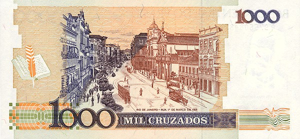 Back of Brazil p213b: 1000 Cruzados from 1988