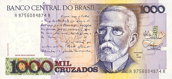 Front of Brazil p213b: 1000 Cruzados from 1988