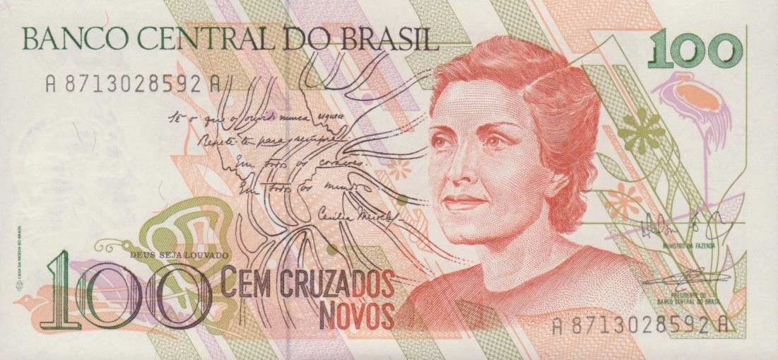 Front of Brazil p220b: 100 Cruzados Novos from 1989