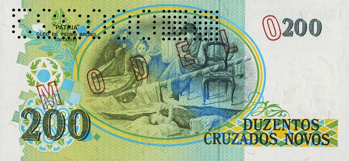 Back of Brazil p221s: 200 Cruzados Novos from 1989