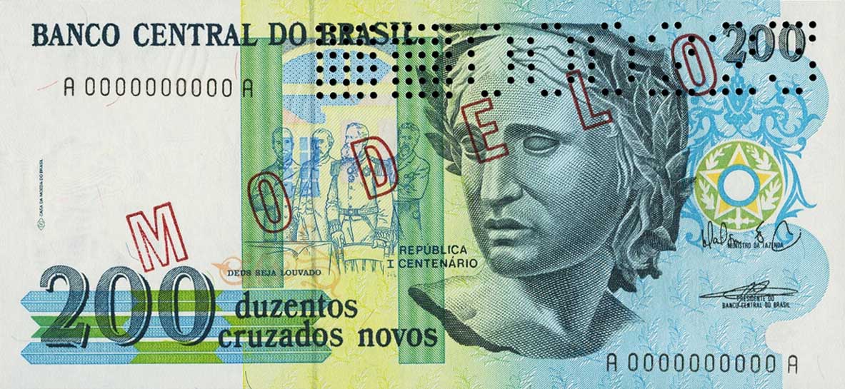 Front of Brazil p221s: 200 Cruzados Novos from 1989