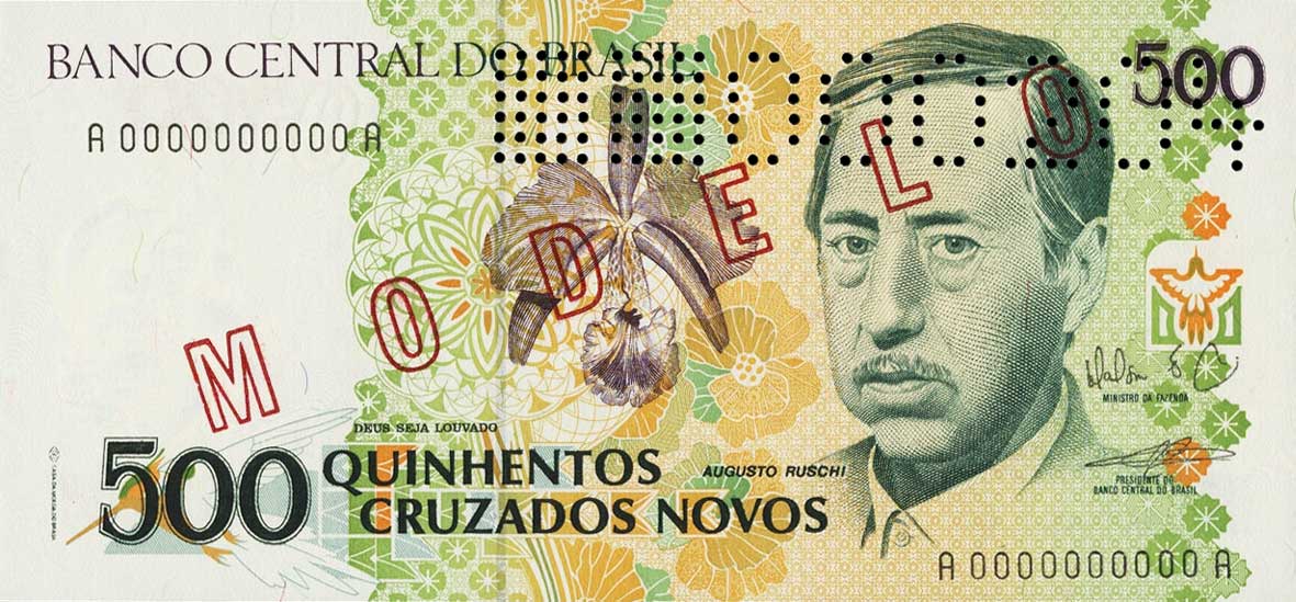 Front of Brazil p222s: 500 Cruzados Novos from 1990