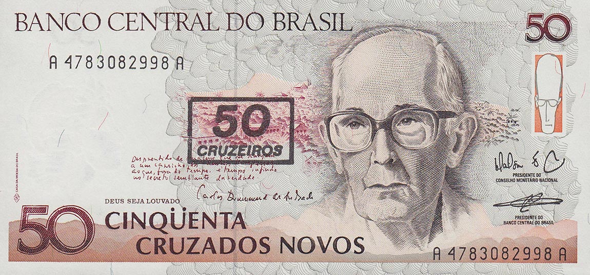 Front of Brazil p223a: 50 Cruzeiros from 1990