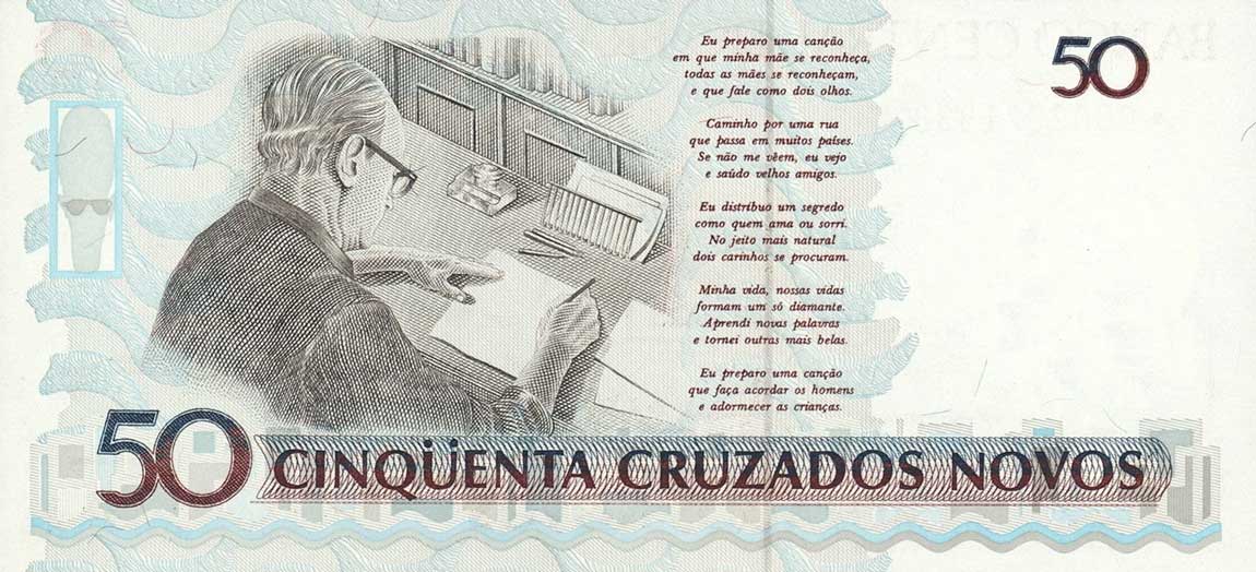 Back of Brazil p223r: 50 Cruzeiros from 1990