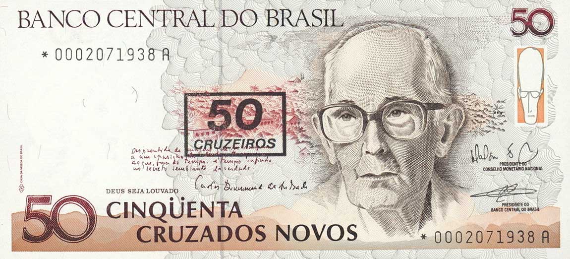 Front of Brazil p223r: 50 Cruzeiros from 1990