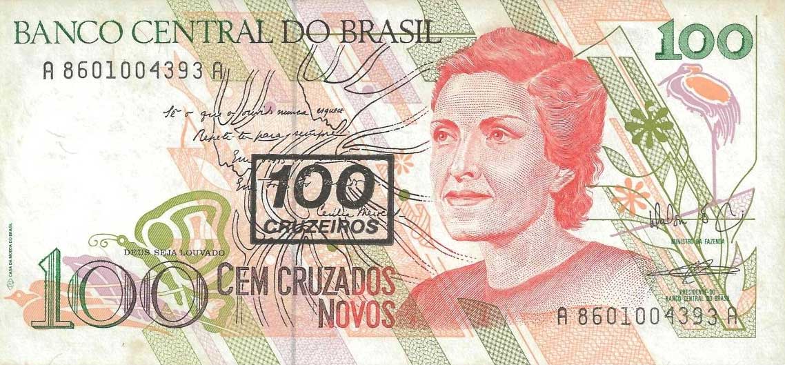 Front of Brazil p224a: 100 Cruzeiros from 1990