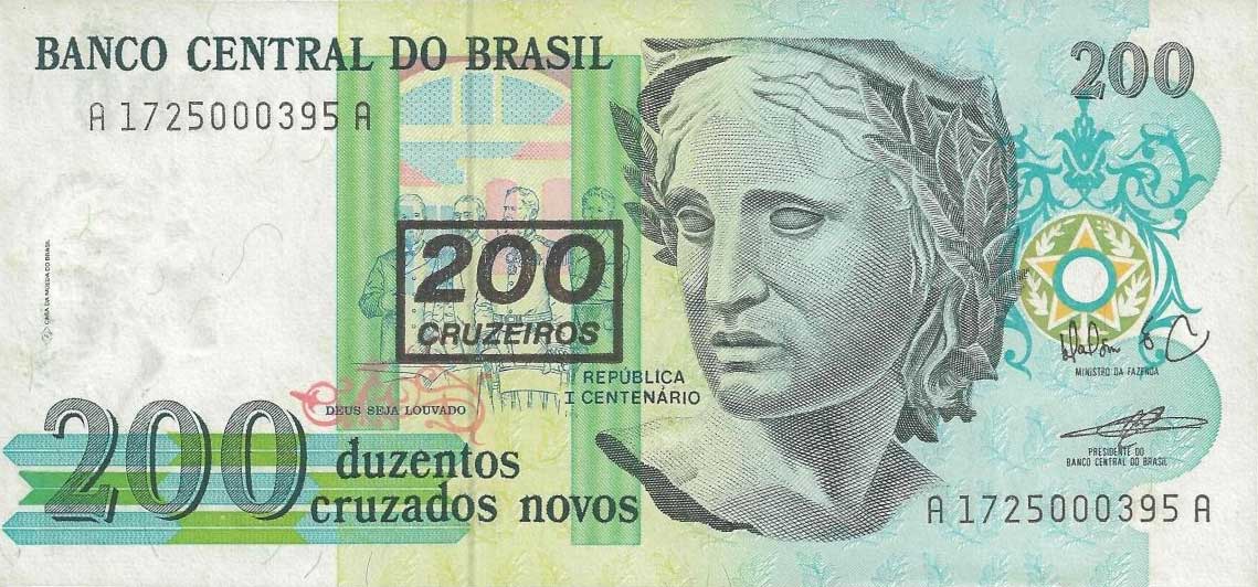 Front of Brazil p225a: 200 Cruzeiros from 1990