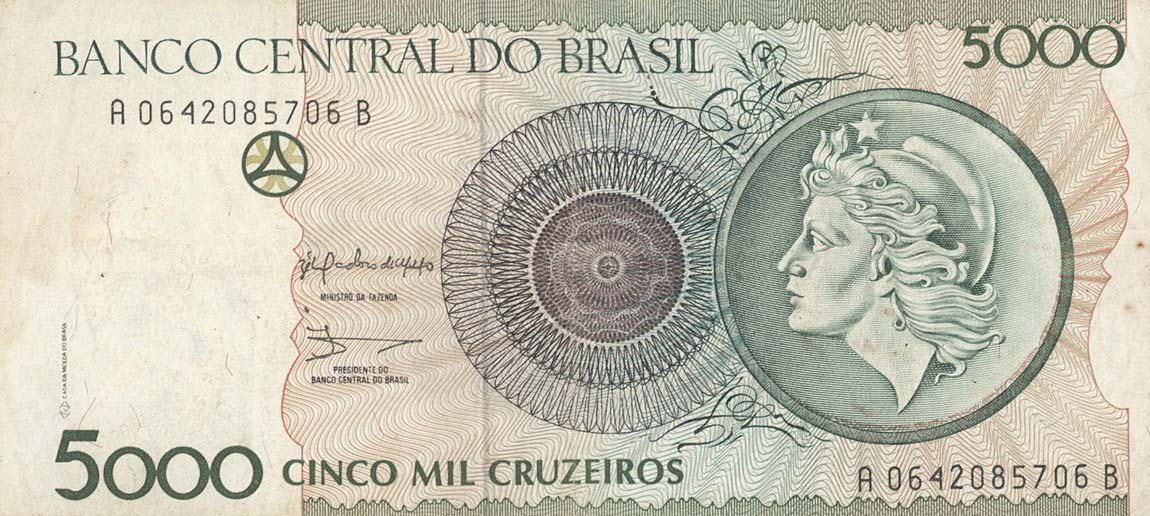 Front of Brazil p227a: 5000 Cruzeiros from 1990