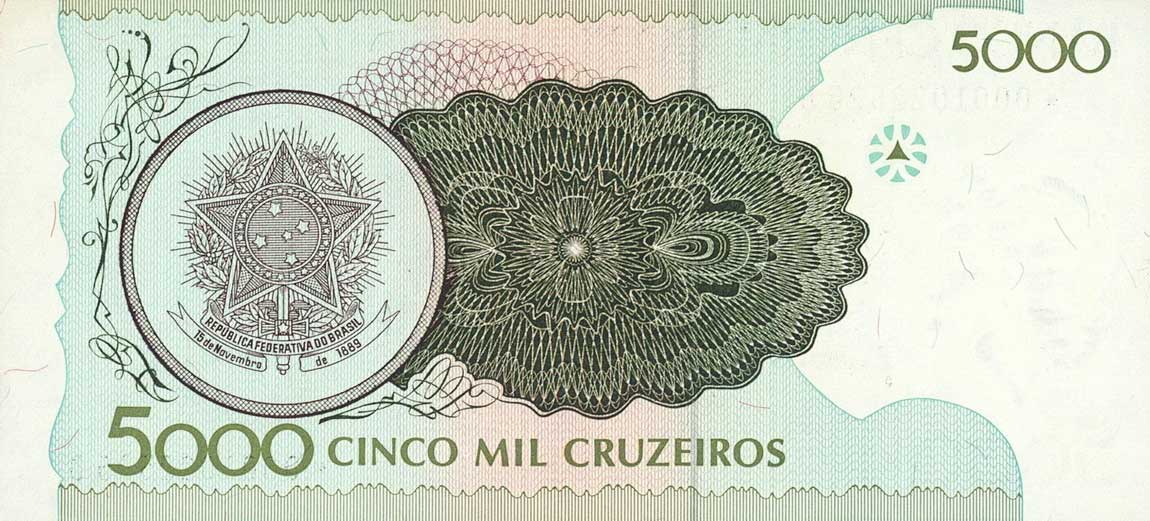 Back of Brazil p227r: 5000 Cruzeiros from 1990