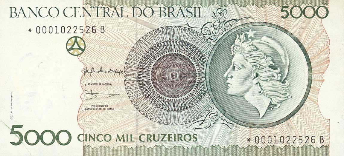 Front of Brazil p227r: 5000 Cruzeiros from 1990