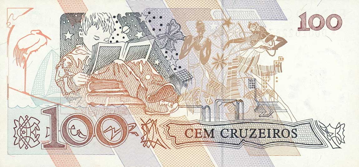 Back of Brazil p228r: 100 Cruzeiros from 1990
