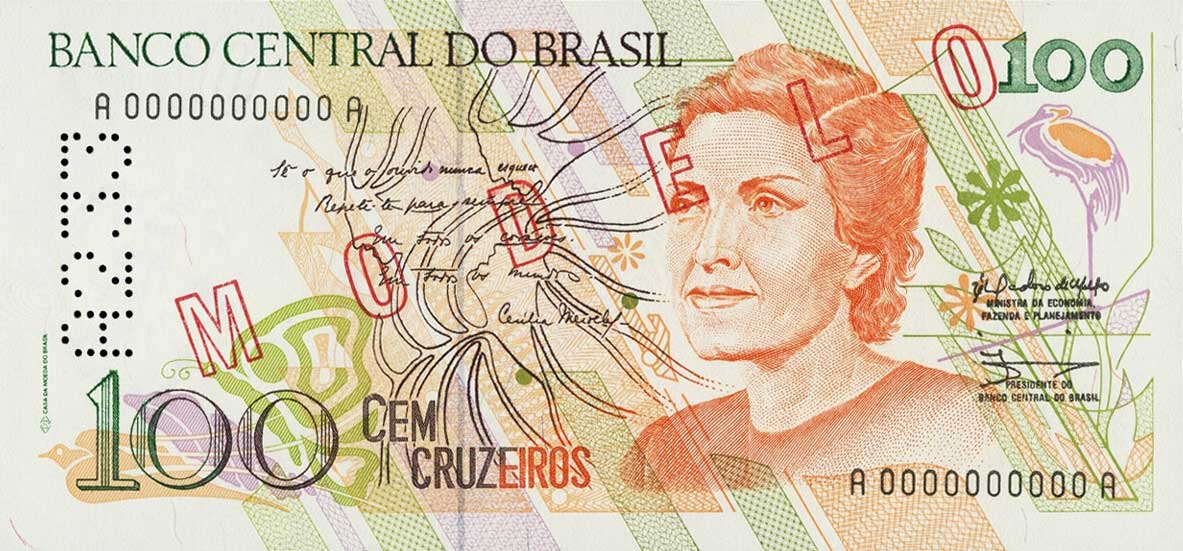 Front of Brazil p228s: 100 Cruzeiros from 1990