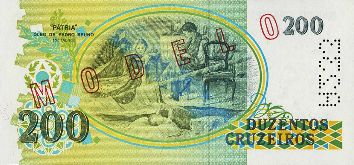 Back of Brazil p229s: 200 Cruzeiros from 1990