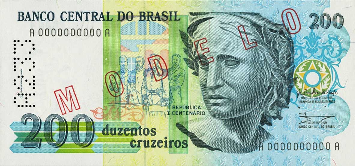 Front of Brazil p229s: 200 Cruzeiros from 1990