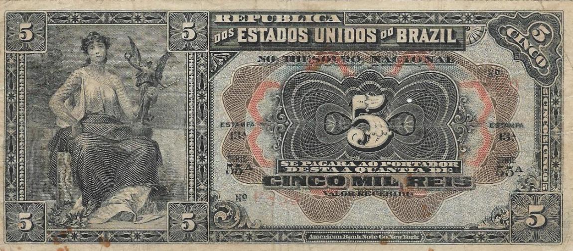 Front of Brazil p22a: 5 Mil Reis from 1909