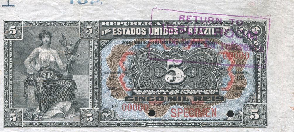 Front of Brazil p22s: 5 Mil Reis from 1909