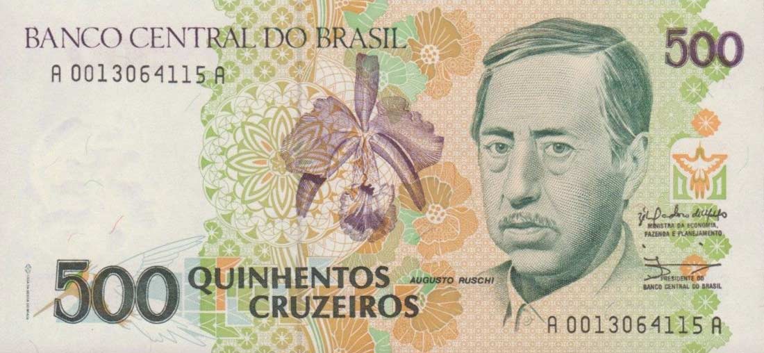 Front of Brazil p230a: 500 Cruzeiros from 1990