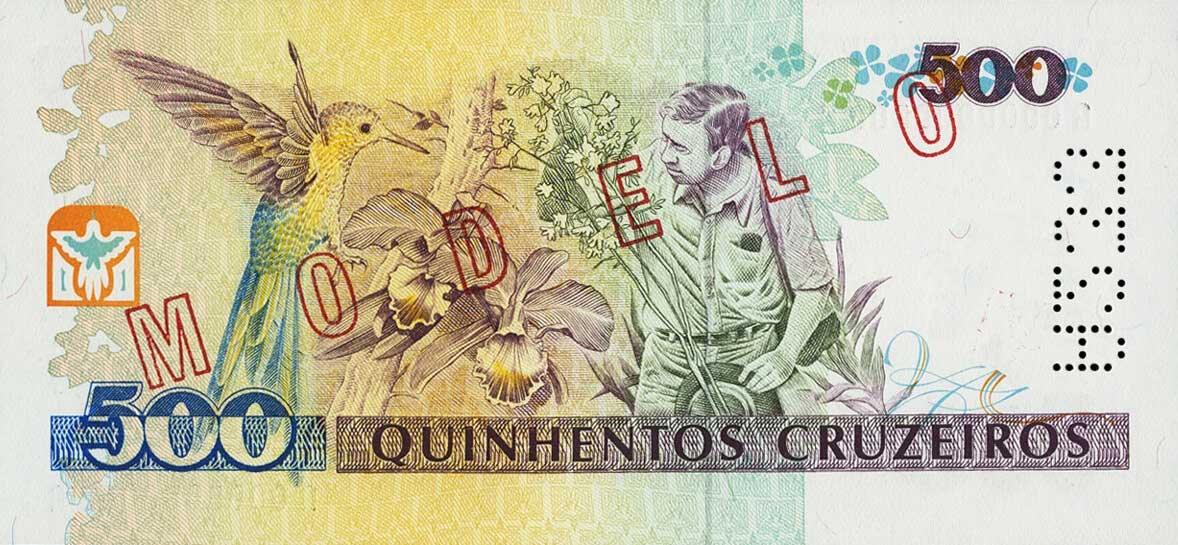 Back of Brazil p230s: 500 Cruzeiros from 1990