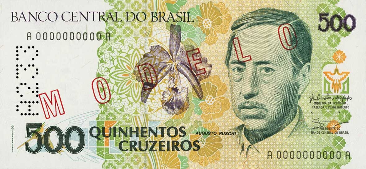 Front of Brazil p230s: 500 Cruzeiros from 1990