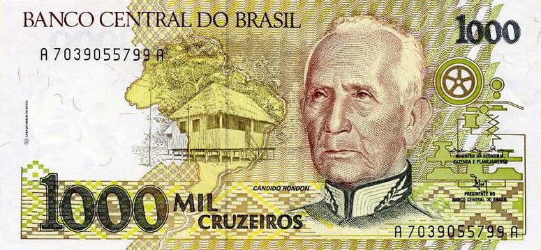 Front of Brazil p231c: 1000 Cruzeiros from 1991