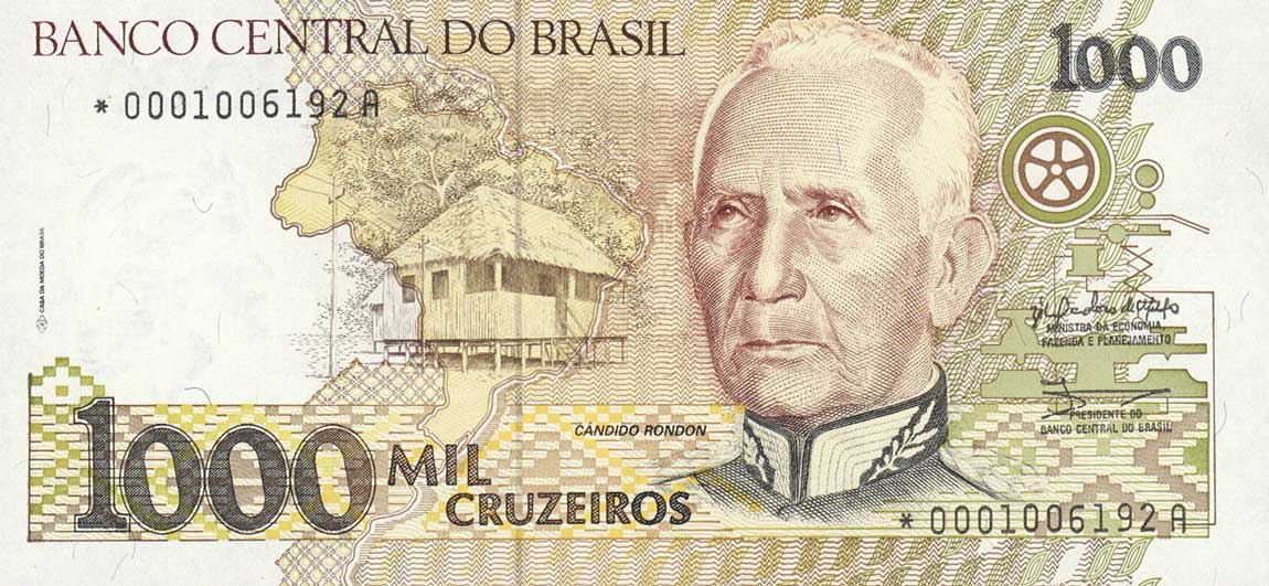 Front of Brazil p231r: 1000 Cruzeiros from 1990