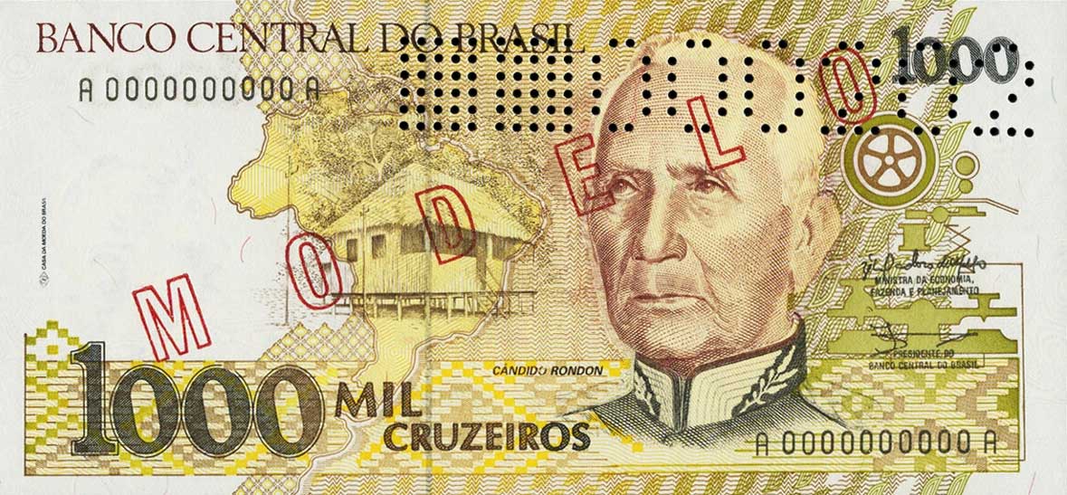 Front of Brazil p231s: 1000 Cruzeiros from 1990