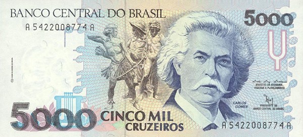 Front of Brazil p232b: 5000 Cruzeiros from 1992