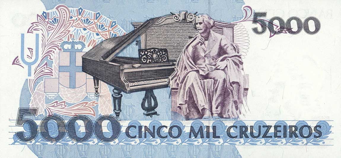Back of Brazil p232r: 5000 Cruzeiros from 1990