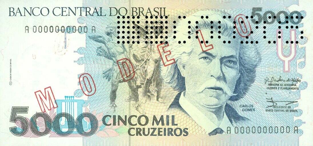 Front of Brazil p232s: 5000 Cruzeiros from 1990