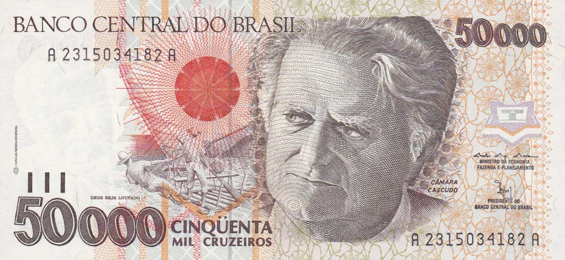 Front of Brazil p234a: 50000 Cruzeiros from 1992