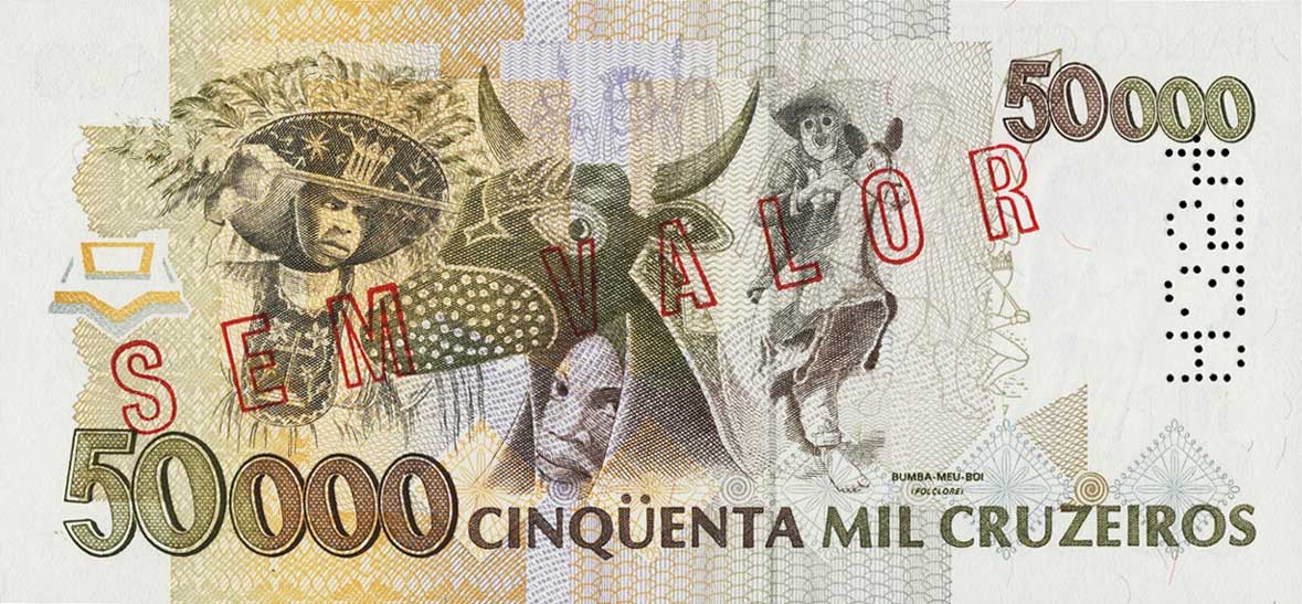 Back of Brazil p234s: 50000 Cruzeiros from 1992