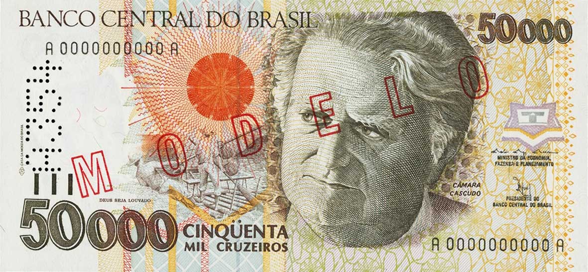 Front of Brazil p234s: 50000 Cruzeiros from 1992