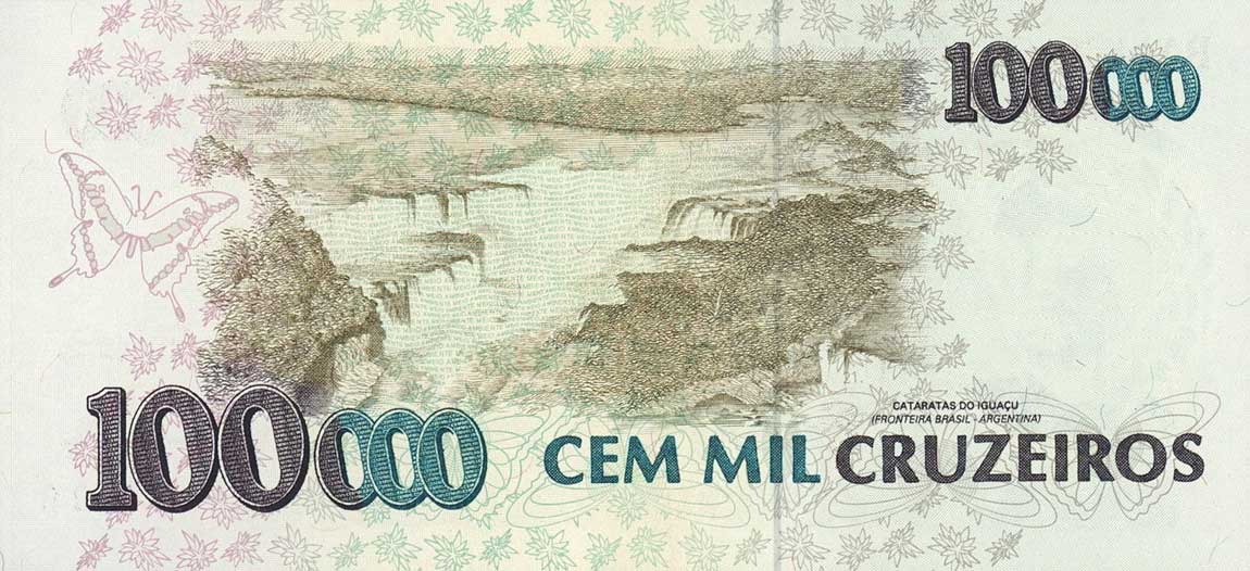 Back of Brazil p235a: 100000 Cruzeiros from 1992