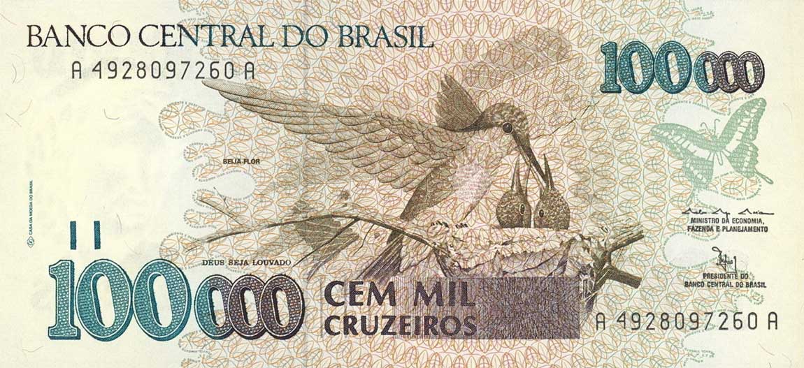 Front of Brazil p235a: 100000 Cruzeiros from 1992