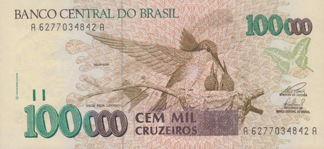 Front of Brazil p235c: 100000 Cruzeiros from 1993