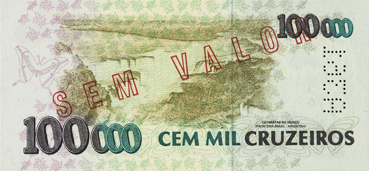 Back of Brazil p235s: 100000 Cruzeiros from 1992