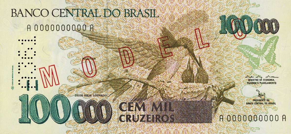 Front of Brazil p235s: 100000 Cruzeiros from 1992