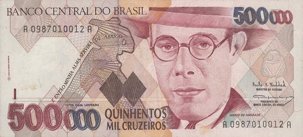 Front of Brazil p236a: 500000 Cruzeiros from 1993