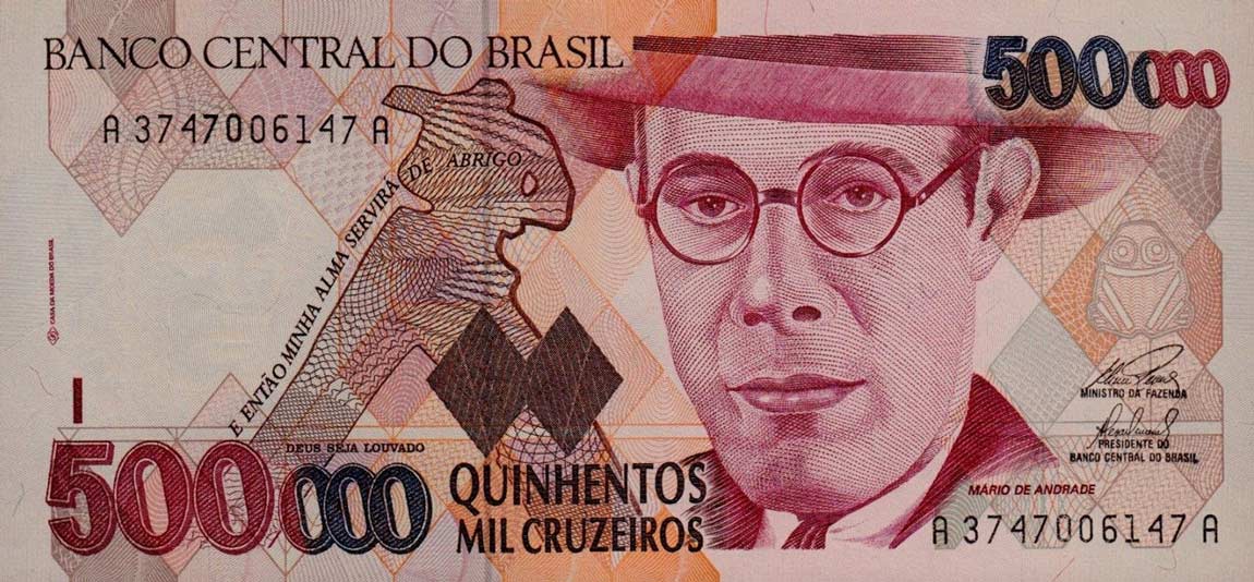 Front of Brazil p236b: 500000 Cruzeiros from 1993