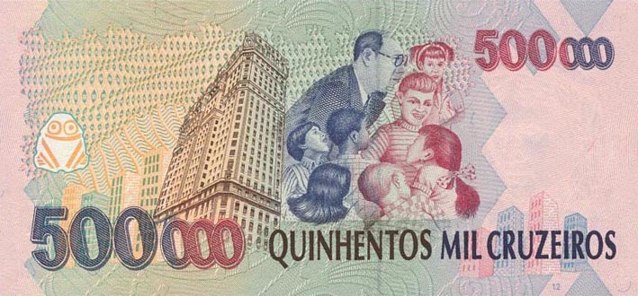 Back of Brazil p236c: 500000 Cruzeiros from 1993