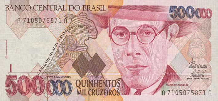 Front of Brazil p236c: 500000 Cruzeiros from 1993